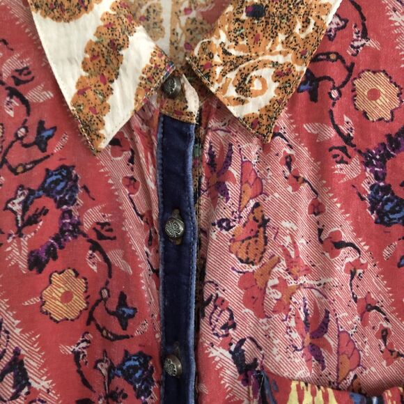 Soft Surrounding Brynn Tunic Blouse Womens Size S Silk Boho Indie Velvet Trim - Picture 4 of 16